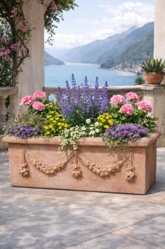 Preview: Cassetta Festonata REF – Klassischer rechteckiger Terracottakasten aus Impruneta